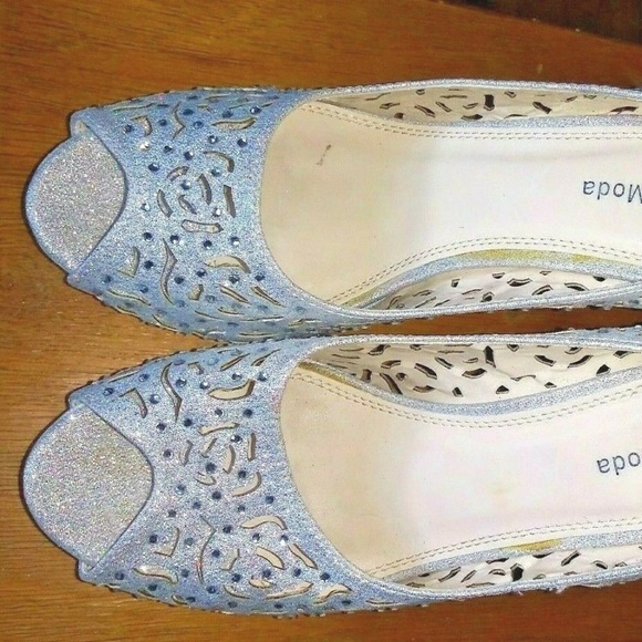 TOP Moda Silver stilettos Peep toe shimmery embellished fancy party Cinderella - Picture 5 of 11